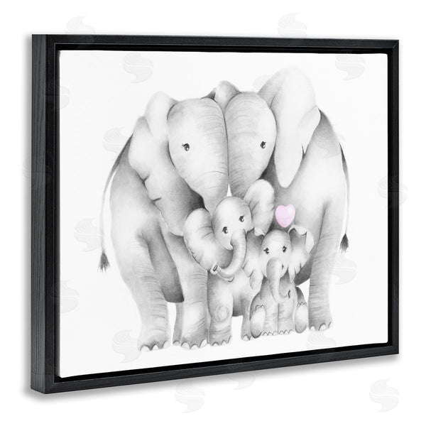 Stupell Industries Studio Q | Baby Elephants With Animal Family Cute Pink Heart Wall Art