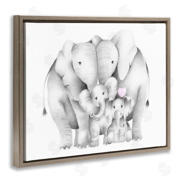 Stupell Industries Studio Q | Baby Elephants With Animal Family Cute Pink Heart Wall Art