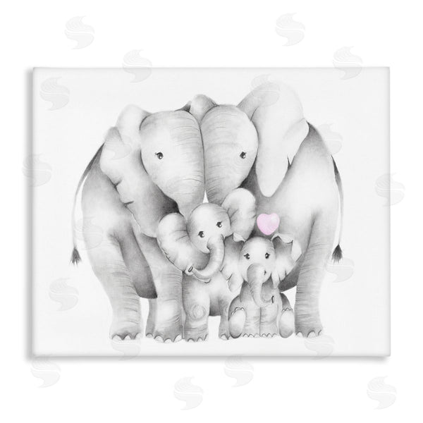 stupell industries Studio Q | Baby Elephants with Animal Family Cute Pink Heart Wall Art