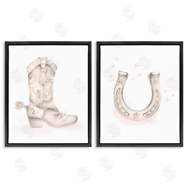 Stupell Industries Studio Q | Cowboy Boot Pink Stars Horseshoe Wall Art