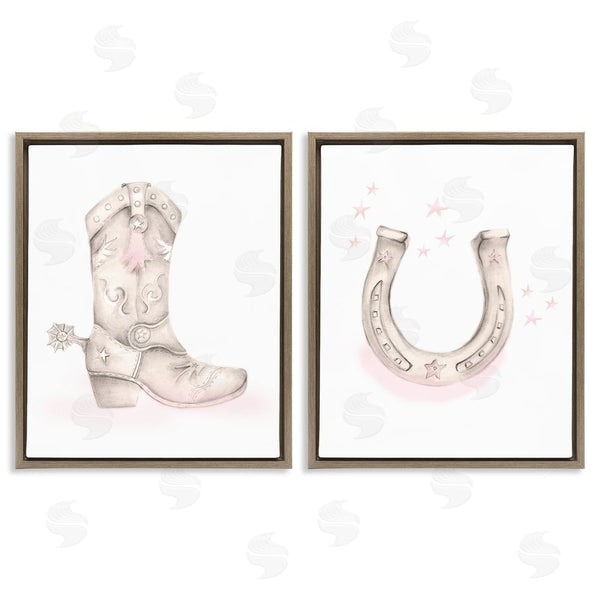 Stupell Industries Studio Q | Cowboy Boot Pink Stars Horseshoe Wall Art