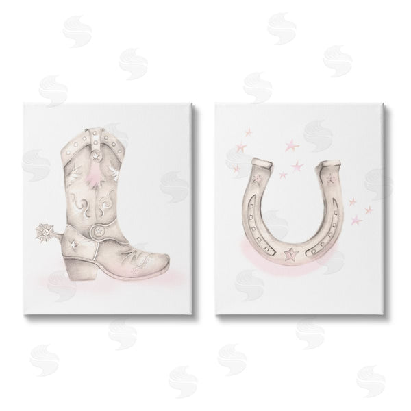 stupell industries Studio Q | Cowboy Boot Pink Stars Horseshoe Wall Art