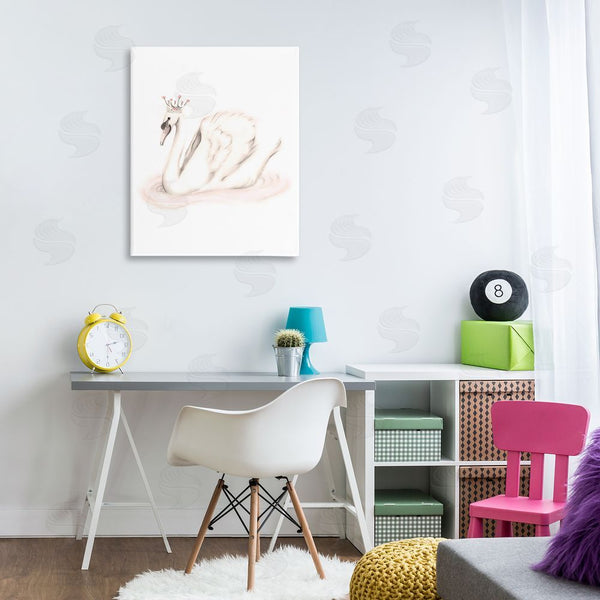 Stupell Industries Studio Q | Elegant Swan Princess Wearing Crown Tiara Pink Jewels Wall Art