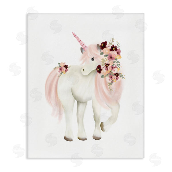 stupell industries Studio Q | Floral Decorated Unicorn Pink Mane Fantasy Creature Wall Art
