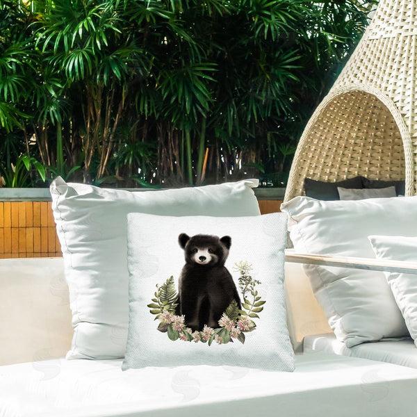 Stupell Industries Studio Q | Floral Woodland Bear Printed Throw Pillow