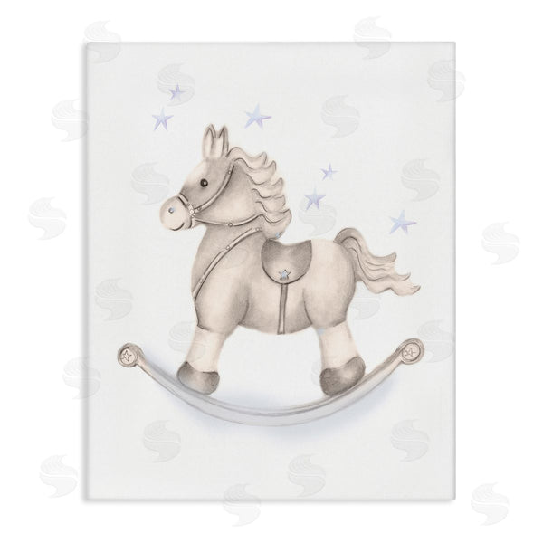 stupell industries Studio Q | Gentle Rocking Horse Blue Stars Nursery Playroom Wall Art