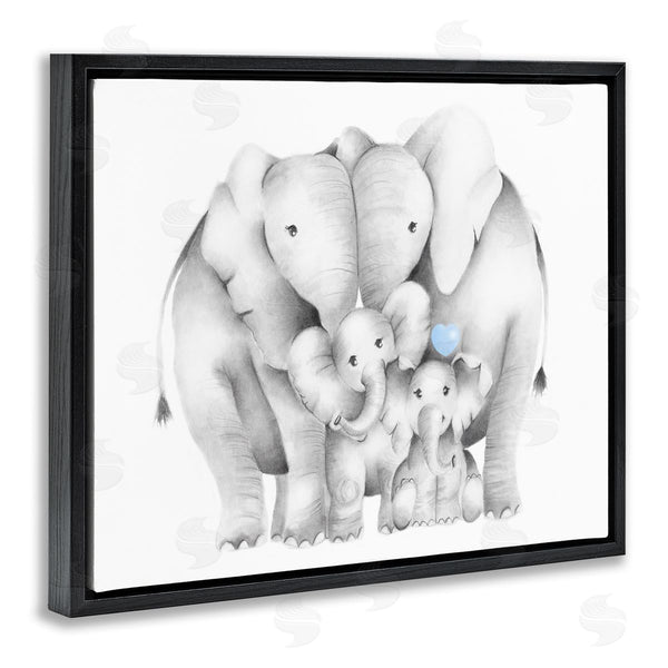 Stupell Industries Studio Q | Happy Elephant Family Blue Heart Pop Baby Animals Wall Art