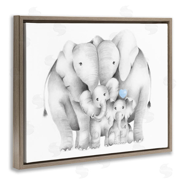Stupell Industries Studio Q | Happy Elephant Family Blue Heart Pop Baby Animals Wall Art