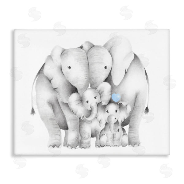 stupell industries Studio Q | Happy Elephant Family Blue Heart Pop Baby Animals Wall Art