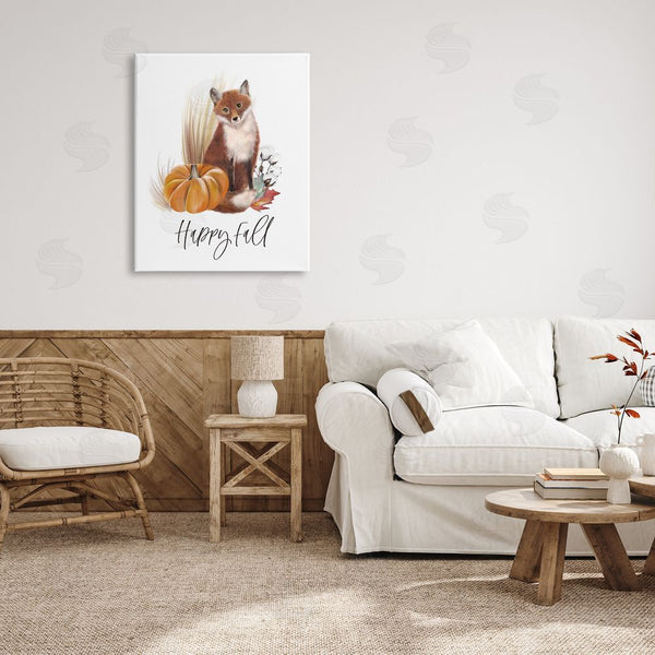Stupell Industries Studio Q | Happy Fall Scenic Autumn Fox Pumpkin Botanicals Wall Art