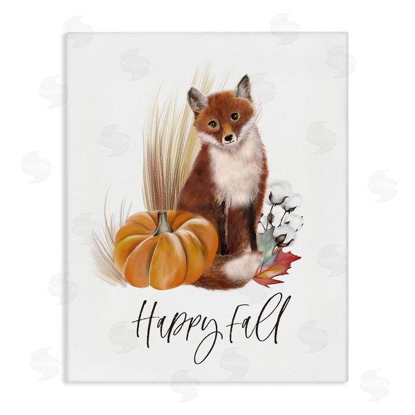 stupell industries Studio Q | Happy Fall Scenic Autumn Fox Pumpkin Botanicals Wall Art