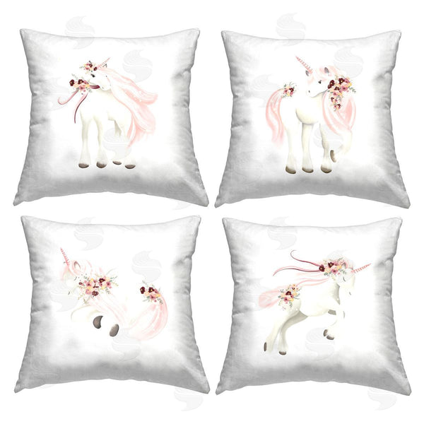 stupell industries Studio Q | Pink Floral Unicorns Printed Throw Pillow Set