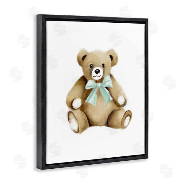Stupell Industries Studio Q | Smiling Teddy Bear Bow Stuffed Animal Sitting Wall Art