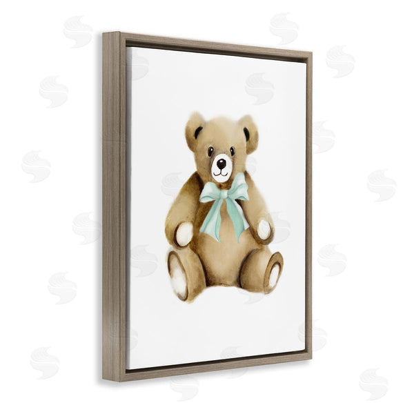 Stupell Industries Studio Q | Smiling Teddy Bear Bow Stuffed Animal Sitting Wall Art