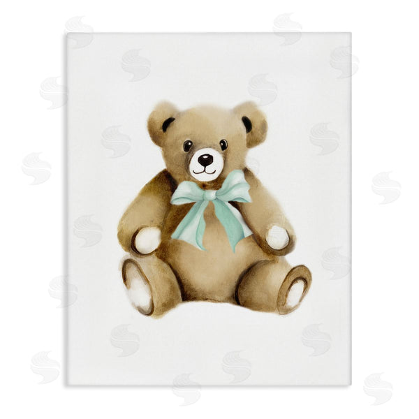 stupell industries Studio Q | Smiling Teddy Bear Bow Stuffed Animal Sitting Wall Art