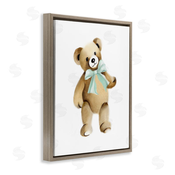 Stupell Industries Studio Q | Teddy Bear Green Bow Kids Nursery Animal Wall Art