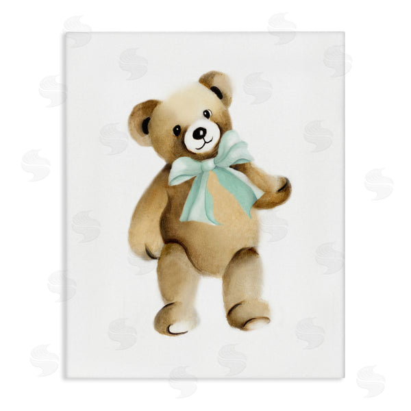 stupell industries Studio Q | Teddy Bear Green Bow Kids Nursery Animal Wall Art
