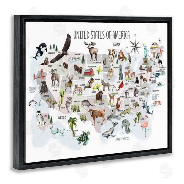 Stupell Industries Studio Q | United States Of America Map Of Animals Kid's Illustration Wall Art