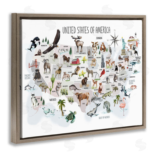 Stupell Industries Studio Q | United States Of America Map Of Animals Kid's Illustration Wall Art