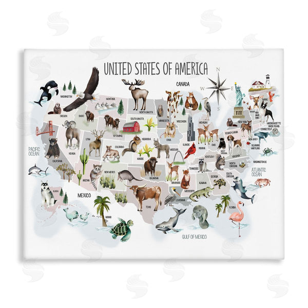 stupell industries Studio Q | United States of America Map of Animals Kid's Illustration Wall Art