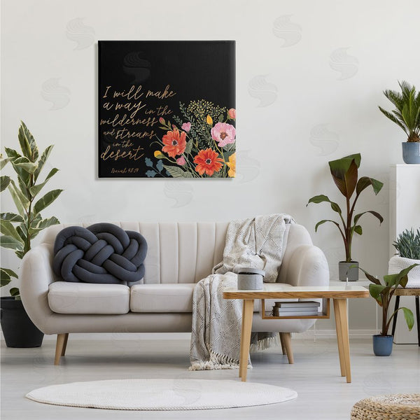 Stupell Industries Studio W | I Will Make Way Isaiah 43:19 Spring Florals Over Black Wall Art