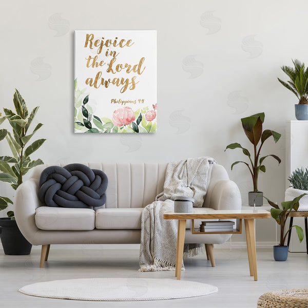 Stupell Industries Studio W | Rejoice In The Lord Spiritual Quote Philippians 4:4 Soft Florals Wall Art