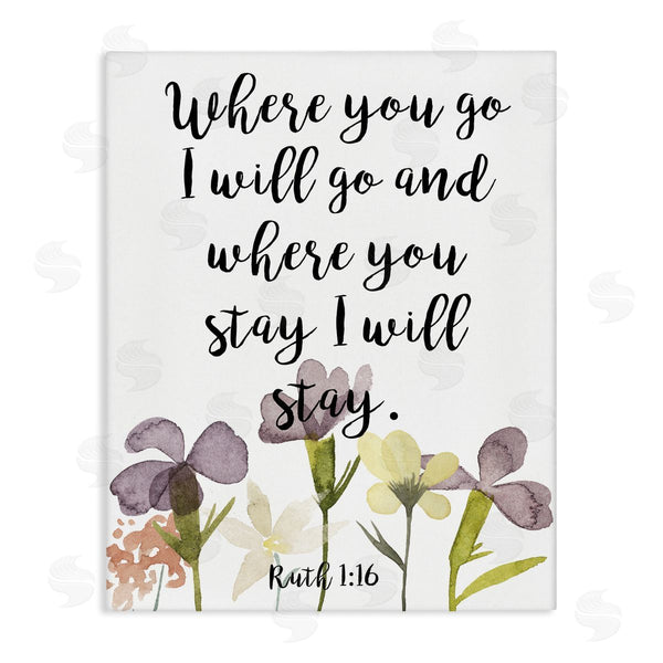 stupell industries Studio W | Where You Go I Will Phrase Purple Spring Flowers Wall Art