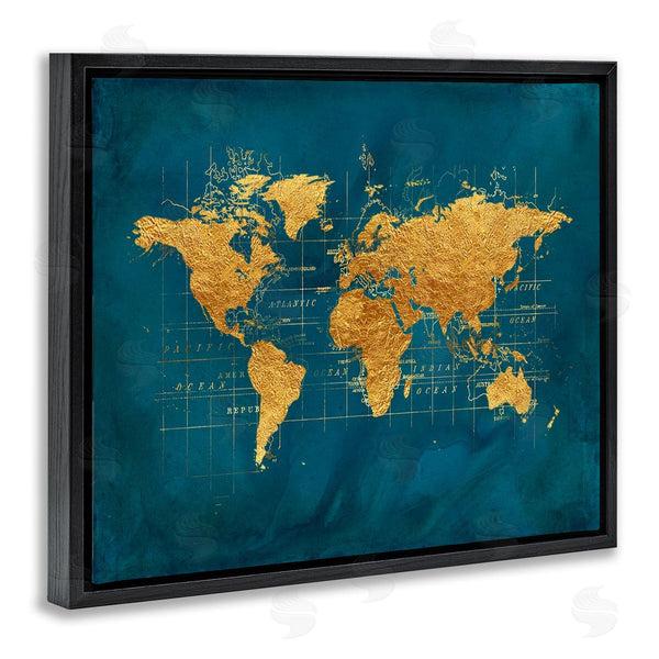 Stupell Industries Beth Albert | World Map Gold Blue