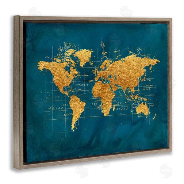 Stupell Industries Beth Albert | World Map Gold Blue