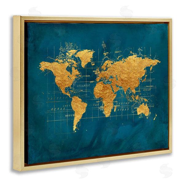 Stupell Industries Beth Albert | World Map Gold Blue