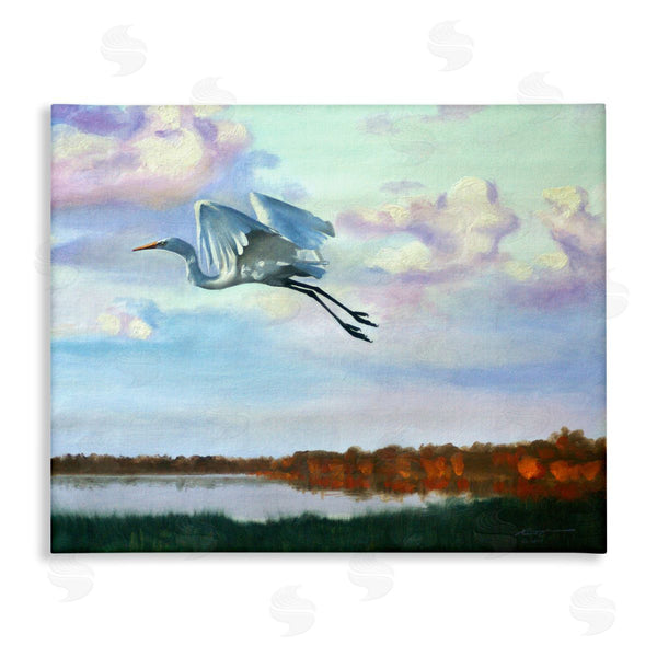 stupell industries D. Rust | Egret Over Lake Shore