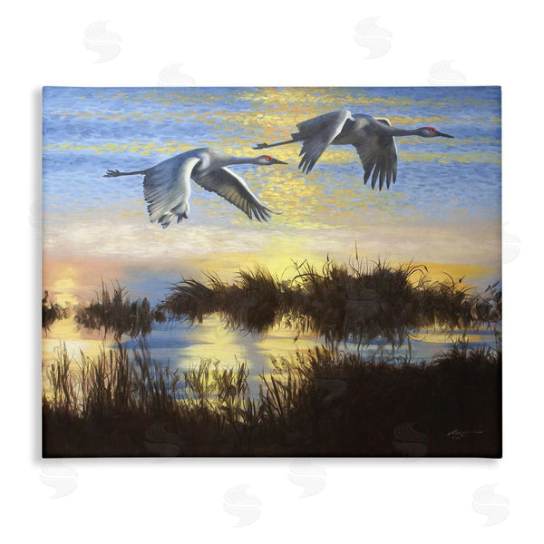 stupell industries D. Rust | Two Cranes Over Lake