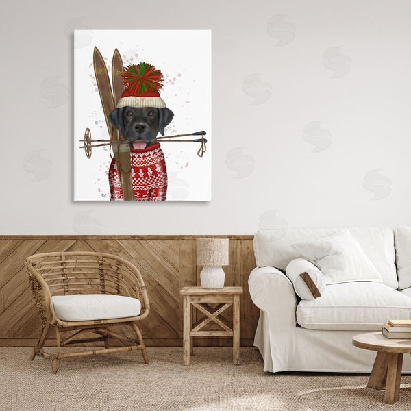 Stupell Industries Fab Funky | Black Labrador Skiing