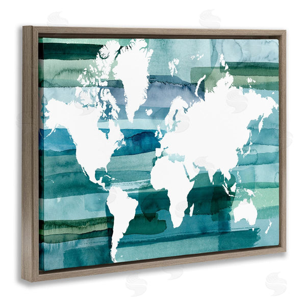 Stupell Industries Grace Popp | World Map Blue Green