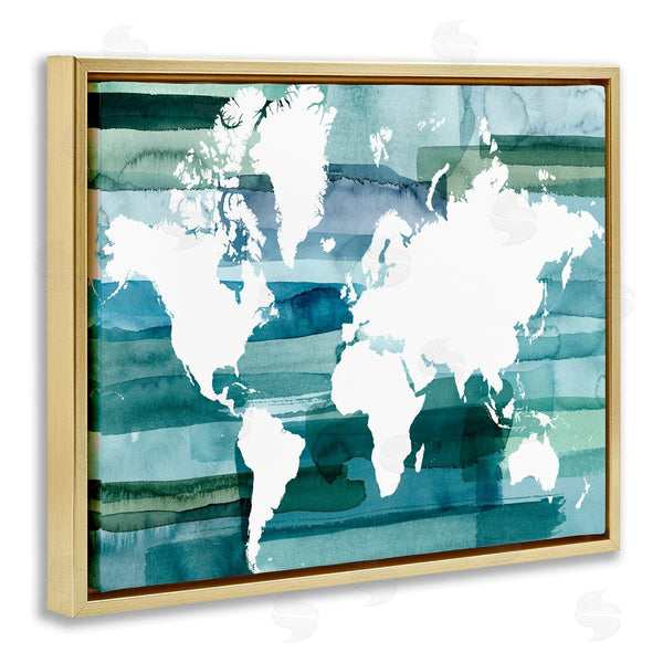 Stupell Industries Grace Popp | World Map Blue Green
