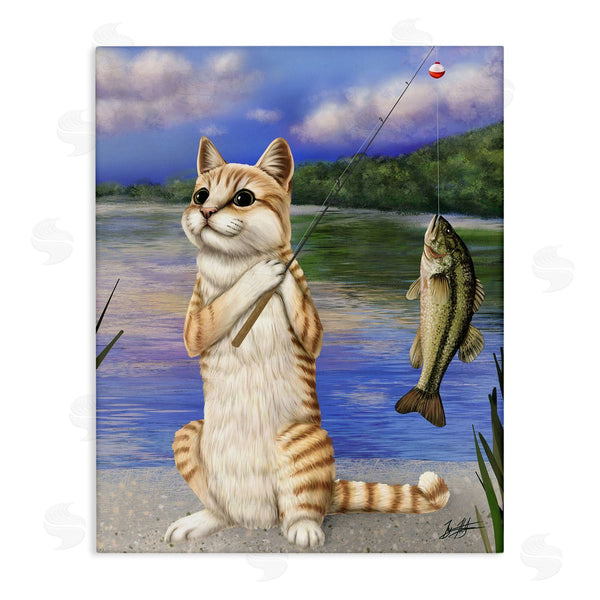 stupell industries Mehu Art | Fishing Cat by Lake