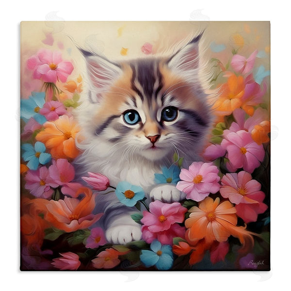 stupell industries Roozbeh | Kitten in Flower Meadow