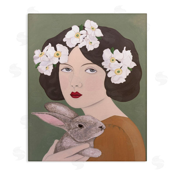 stupell industries Sally B | Woman And Rabbit Floral