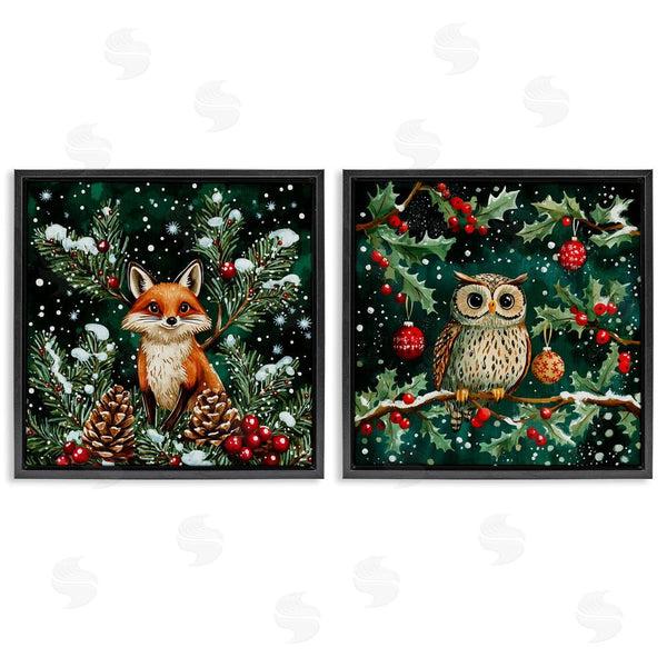 Stupell Industries Yen | Winter Snowfall Fox & Owl