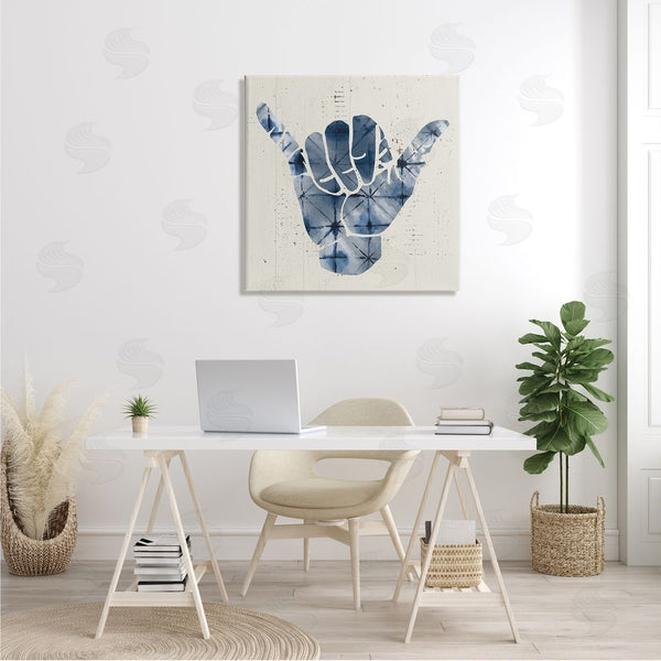 Stupell Industries Stupell Studio | Abstract Shaka Sign Hand Gesture Blue Geometric Pattern Wall Art
