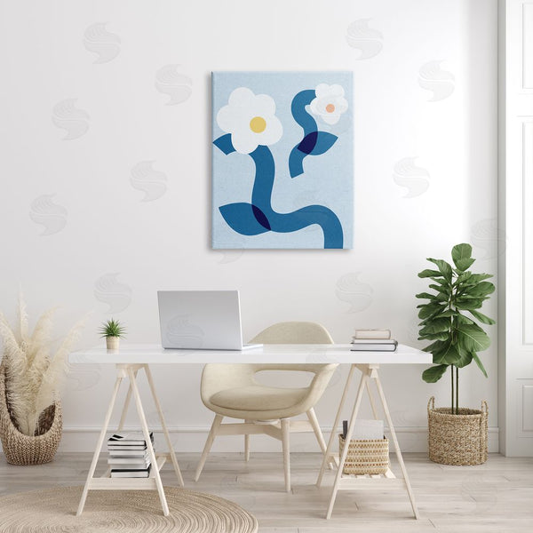 Stupell Industries Stupell Studio | Abstract White Floral Pop Shapes Blue Curved Stems Wall Art
