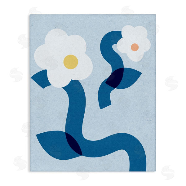 stupell industries Stupell Studio | Abstract White Floral Pop Shapes Blue Curved Stems Wall Art