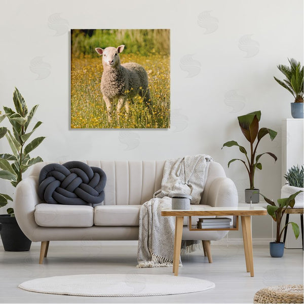 Stupell Industries Stupell Studio | Alert Baby Lamb Gazing Yellow Wild Flower Blossoms Wall Art