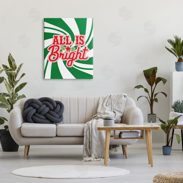 Stupell Industries Stupell Studio | All's Bright Bold Holiday Typography Green Peppermint Spiral Wall Art
