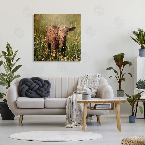 Stupell Industries Stupell Studio | Baby Calf Cow Among Flower Blossom Meadow Wall Art