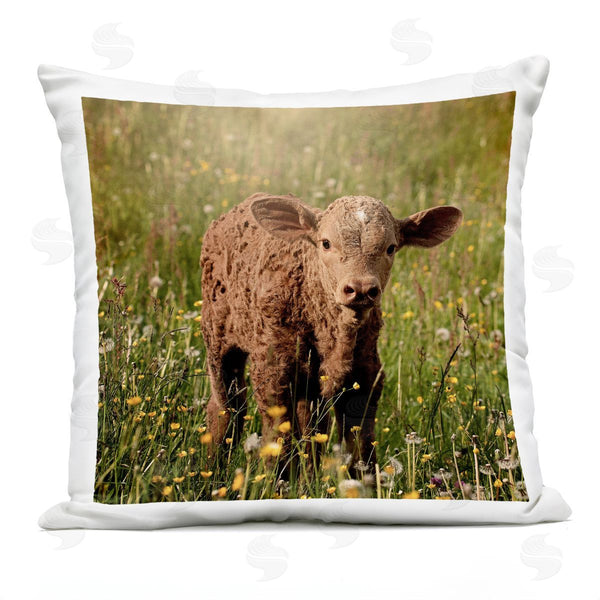 Stupell Industries Stupell Studio | Baby Calf Cow Farm Flower Meadow Printed Throw Pillow