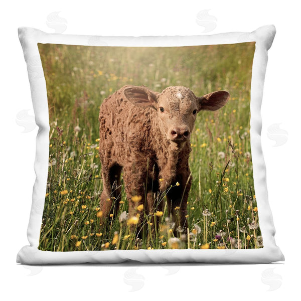 stupell industries Stupell Studio | Baby Calf Cow Farm Flower Meadow Printed Throw Pillow