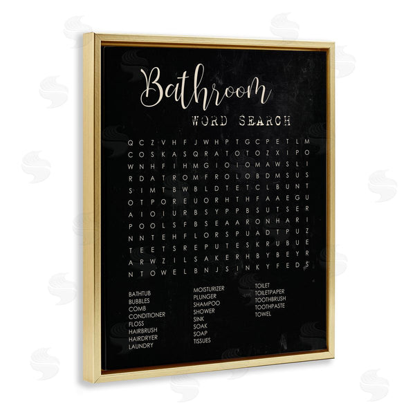 Stupell Industries Stupell Studio | Bathroom Word Search Activity Over Distressed Black