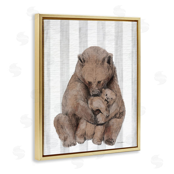 Stupell Industries Stupell Studio | Bear And Cub Grey Stripes Wall Art