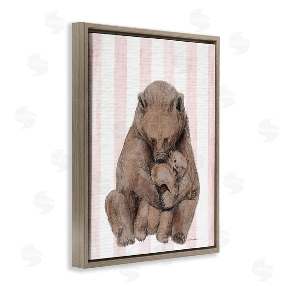 Stupell Industries Stupell Studio | Bear And Cub Pink Stripes Wall Art